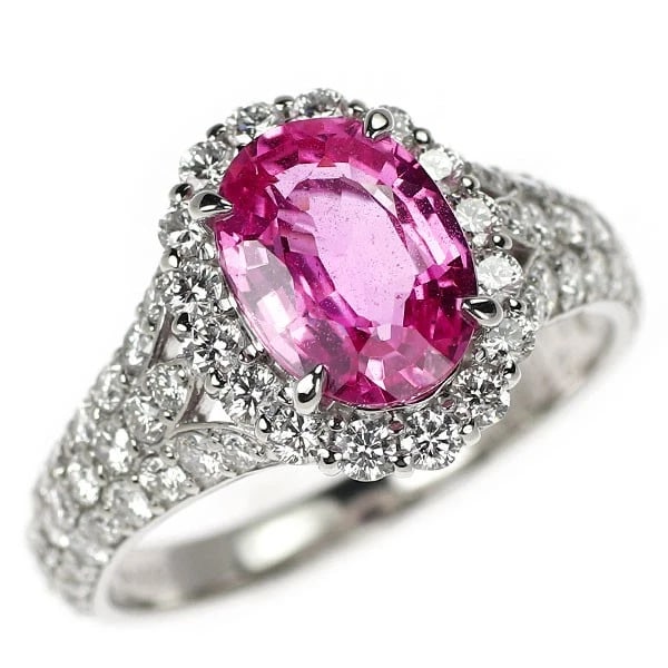 PT900 PINK SAPPHIRE DIAMOND RING: Pt900 pink sapphire diamond ring Brand: None Type/Style: Ring Material: Pt900, Main Stone pink sapphire\Natural Color: None Size: 5.5 - 5.75 US Accessories: None Accessories Notice: When purchasing
