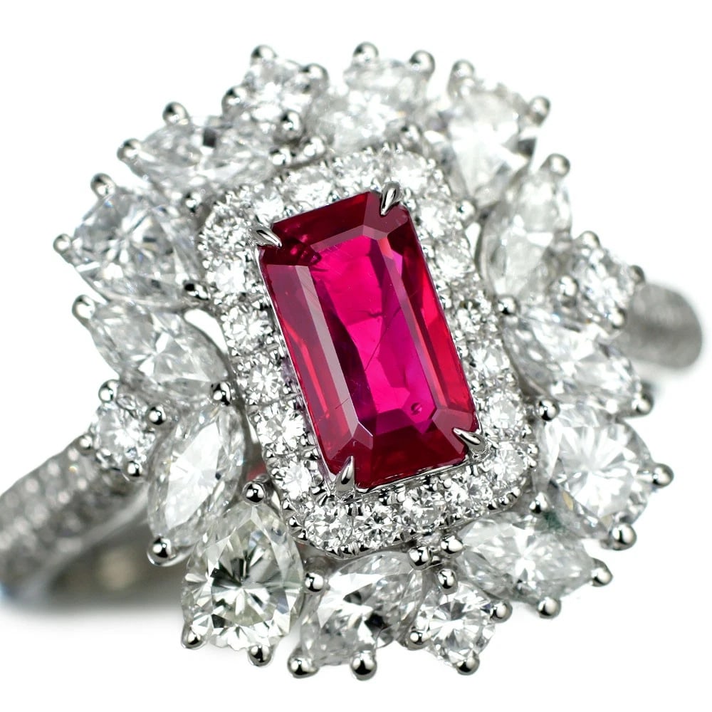 PT950 RUBY DIAMOND RING: Pt950 ruby diamond ring Brand: None Type/Style: Ring Material: Pt900, Main Stone Ruby Color: None Size: 6 US Accessories: None Accessories Notice: When purchasing pre-owned goods, please refer to the