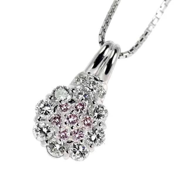 PT900/ PT850 NATURAL PINK/COLORLESS DIAMOND PENDANT NECKLACE: Pt900/ Pt850 Natural Pink/Colorless Diamond Pendant Necklace Brand: None Type/Style: pendant necklace Material: Pt900/ Pt850, Main Stone Natural Pink/Colorless\Natural Color: None Size: Chain Length