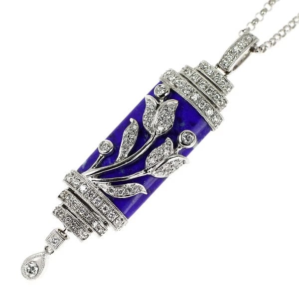 QUEEN K18WG LAPIS LAZULI DIAMOND PENDANT NECKLACE: Queen K18WG Lapis Lazuli Diamond Pendant Necklace Brand: Queen Type/Style: pendant necklace Material: K18WG, Main Stone Natural Color: WG Size: Chain Length 45 Accessories: None Accessorie