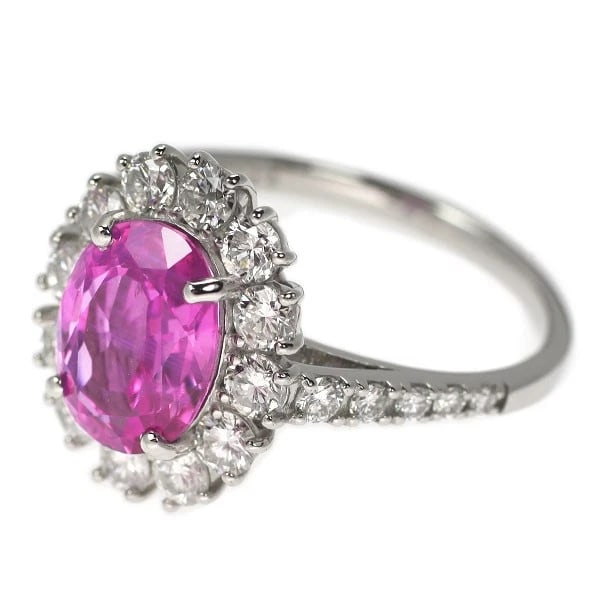 PT950 PINK SAPPHIRE DIAMOND RING: Pt950 pink sapphire diamond ring Brand: None Type/Style: Ring Material: Pt950, Main Stone Natural/Sapphire Color: None Size: 6 US Accessories: None Accessories Notice: When purchasing pre-