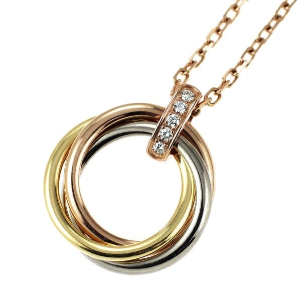 CARTIER K18YG/WG/PG DIAMOND PENDANT NECKLACE: Cartier K18YG/WG/PG Diamond Pendant Necklace Brand: Cartier Type/Style: pendant necklace Material: K18YG/WG/PG, Main Stone Natural Color: YG/WG/PG Size: Chain Length 41 Accessories: None A