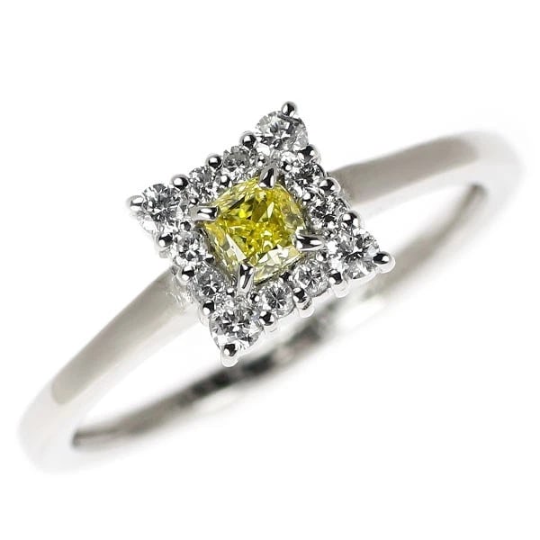PT900 CUSHION CUT NATURAL YELLOW DIAMOND RING: Pt900 cushion cut natural yellow diamond ring Brand: None Type/Style: Ring Material: Pt900, Main Stone Natural Color: None Size: 5.25 US Accessories: None Accessories Notice: When purchasi