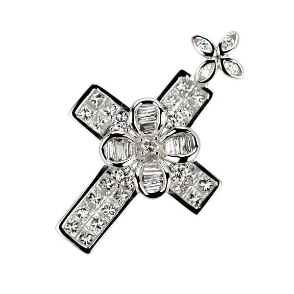 K18WG CROSS FLOWER MYSTERY SETTING DIAMOND PENDANT: K18WG Cross Flower Mystery Setting Diamond Pendant Brand: None Type/Style: pendant top Material: , Main Stone Natural Color: WG Size: Length/Width/Diameter 24.3 Accessories: None Accessori
