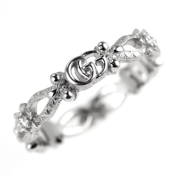 GUCCI K18WG DIAMOND RING FLORA: Gucci K18WG Diamond Ring Flora Brand: Gucci Type/Style: Ring Material: K18WG, Main Stone Natural Color: WG Size: Accessories: None Accessories Notice: When purchasing pre-owned goods, plea
