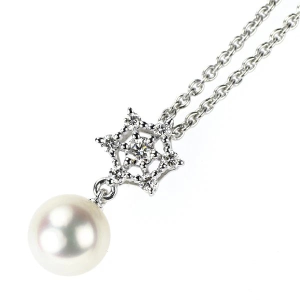 MIKIMOTO K18WG AKOYA PEARL DIAMOND PENDANT NECKLACE: Mikimoto K18WG Akoya Pearl Diamond Pendant Necklace Brand: Mikimoto Type/Style: pendant necklace Material: K18WG, Color: WG Size: Chain Length 43 Accessories: None Accessories Notice: When