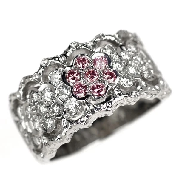 PT900 NATURAL PINK/COLORLESS DIAMOND RING: Pt900 Natural Pink/Colorless Diamond Ring Brand: None Type/Style: Ring Material: Pt900, Main Stone Natural Color: Pt Size: 6 US Accessories: None Accessories Notice: When purchasing pre-owned goods,