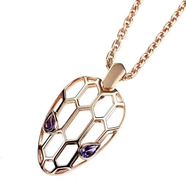 BULGARI K18PG AMETHYST PENDANT NECKLACE: Bulgari K18PG amethyst pendant necklace Brand: Bvlgari Type/Style: pendant necklace Material: K18PG, Color: PG Size: Chain Length 45 Accessories: None Accessories Notice: When purchasing pre-owned