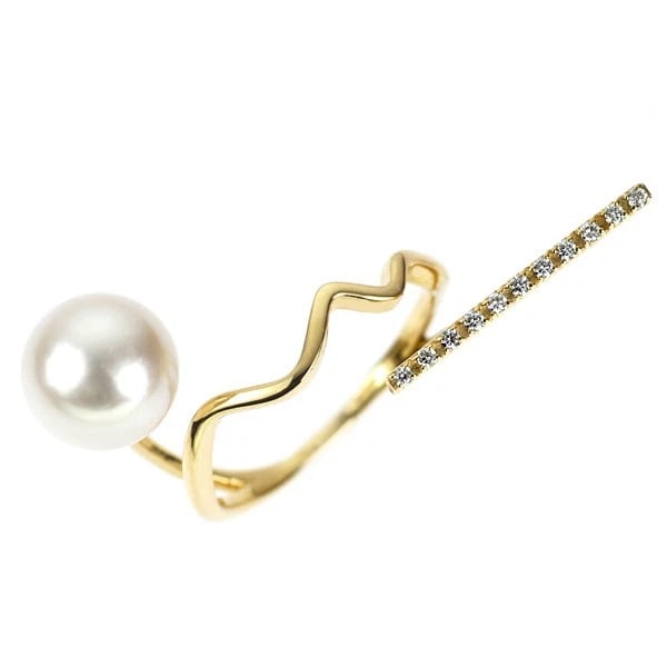 K18YG AKOYA PEARL DIAMOND RING: K18YG Akoya pearl diamond ring Brand: None Type/Style: Ring Material: K18YG, Main Stone Natural/Akoya pearl Color: YG Size: 6 US Accessories: None Accessories Notice: When purchasing pre-owned goods,