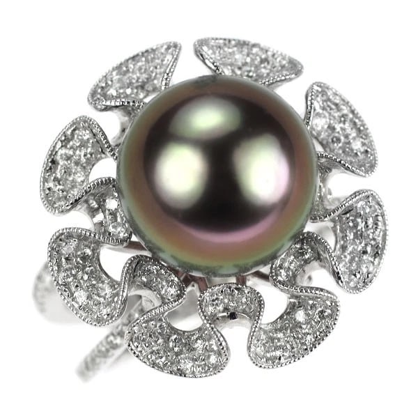 K18WG BLACK PEARL DIAMOND RING: K18WG Black Pearl Diamond Ring Brand: None Type/Style: Ring Material: , Main Stone Black Pearl/Natural Color: Size: 6 US Accessories: None Accessories Notice: When purchasing pre-owned goo
