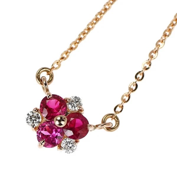 K18PG RUBY DIAMOND PENDANT NECKLACE: K18PG ruby diamond pendant necklace Brand: None Type/Style: pendant necklace Material: K18PG, Main Stone Natural/Ruby Color: PG Size: Chain Length: 41 Accessories: None Accessories Notice: When
