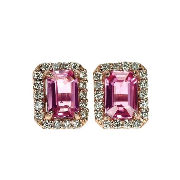 K18PG EMERALD CUT PINK SAPPHIRE DIAMOND EARRINGS: K18PG Emerald Cut Pink Sapphire Diamond Earrings Brand: None Type/Style: piercing Material: K18PG, Main Stone Natural Color: PG Size: Length/Width/Diameter 7.9 Accessories: None Accessories Notice:
