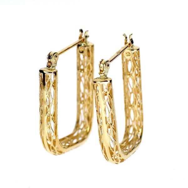 K18YG DESIGN HOOP EARRINGS: K18YG design hoop earrings Brand: None Type/Style: piercing Material: K18YG, Color: YG Size: Length/Width/Diameter 21.3 Accessories: None Accessories Notice: When purchasing pre-owned good