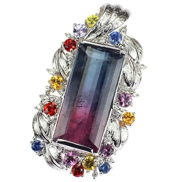 K18WG PARTY COLORED TOURMALINE COLOR SAPPHIRE DIAMOND PENDANT TOP: K18WG party colored tourmaline color sapphire diamond pendant top Brand: None Type/Style: pendant top Material: K18WG, Main Stone Tourmaline Color: WG Size: Length/Width/Diameter 44.8 Accessories: