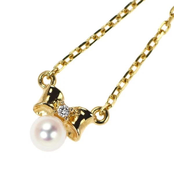 TASAKI PEARL K18YG AKOYA BABY PEARL DIAMOND PENDANT NECKLACE: Tasaki Pearl K18YG Akoya Baby Pearl Diamond Pendant Necklace Brand: Tasaki Pearl Type/Style: pendant necklace Material: K18YG, Main Stone Natural Color: YG Size: Chain Length 40 Accessories: None