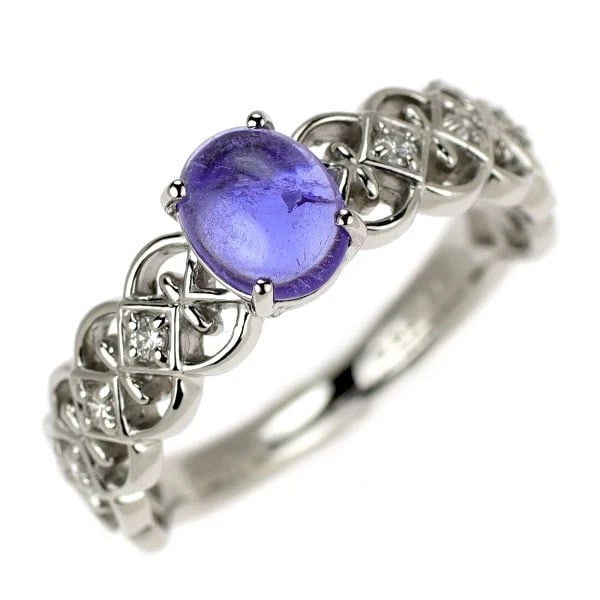 PT950 CABOCHON HACKMANITE DIAMOND RING: Pt950 Cabochon Hackmanite Diamond Ring Brand: None Type/Style: Ring Material: Pt900, Main Stone Natural Color: Pt Size: 5.25 US Accessories: None Accessories Notice: When purchasing pre-ow