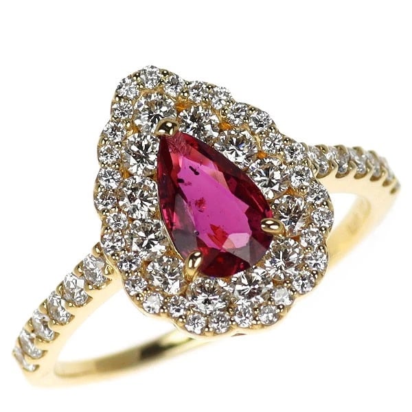 K18YG UNHEATED PIGEON BLOOD RUBY DIAMOND RING: K18YG Unheated Pigeon Blood Ruby Diamond Ring Brand: None Type/Style: Ring Material: K18YG, Main Stone Natural Color: YG Size: 6 US Accessories: None Accessories Notice: When purchasing pr