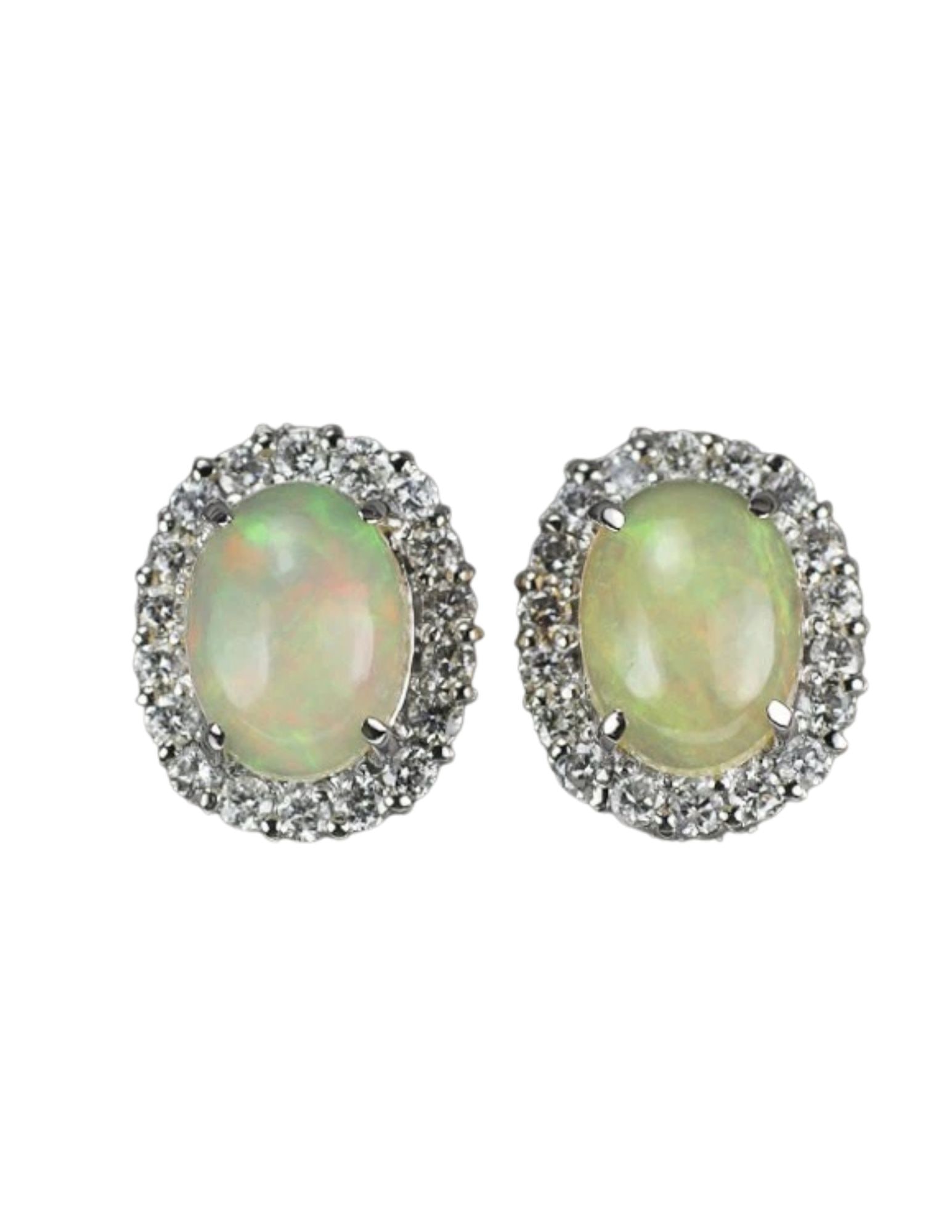 PT900 OPAL DIAMOND EARRINGS: Pt900 Opal Diamond Earrings Brand: None Type/Style: piercing Material: Pt900, Main Stone Natural/Opal Color: None Size: Length/Width/Diameter 11.6 Accessories: None Accessories Notice: Whe