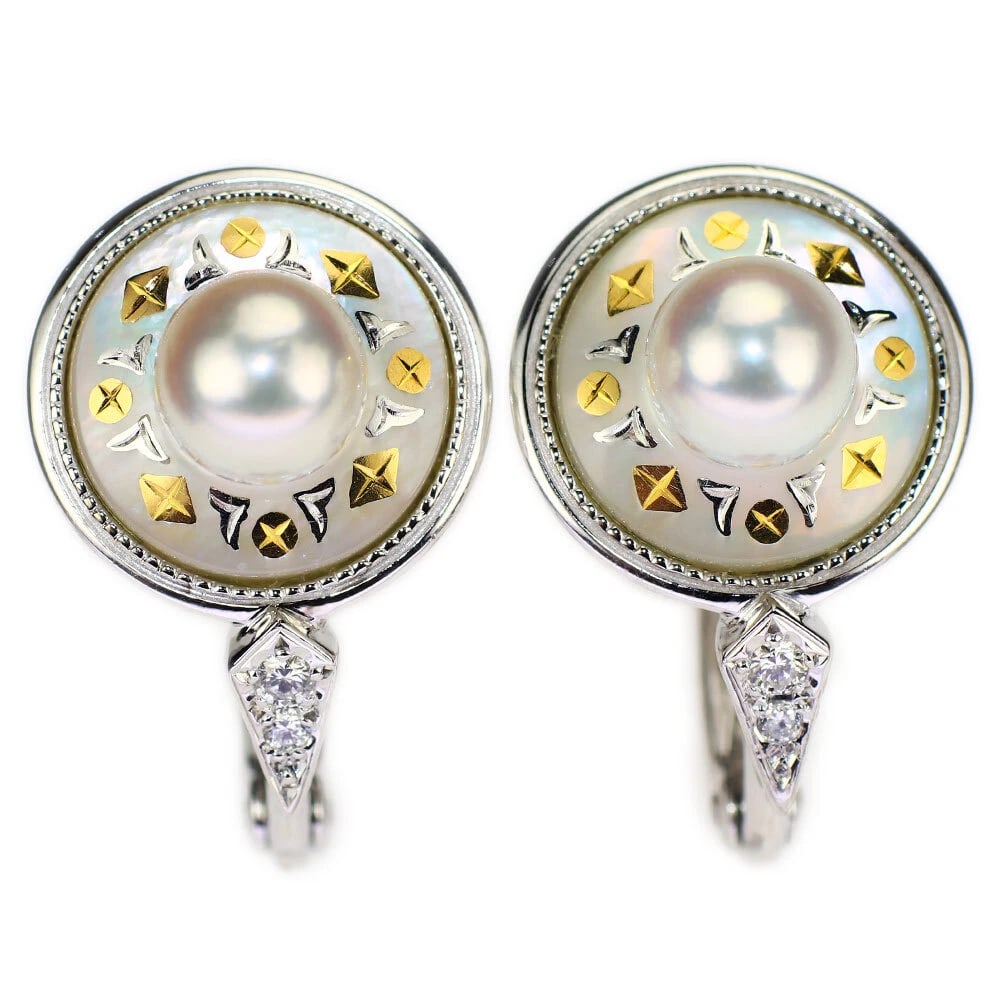 MIKIMOTO K18WG AKOYA PEARL/PEARL DIAMOND EARRINGS: Mikimoto K18WG Akoya pearl/pearl diamond earrings Brand: Mikimoto Type/Style: earring Material: K18WG, Main Stone Natural Color: WG Size: Length/Width/Diameter 19.8 Accessories: None Accessories