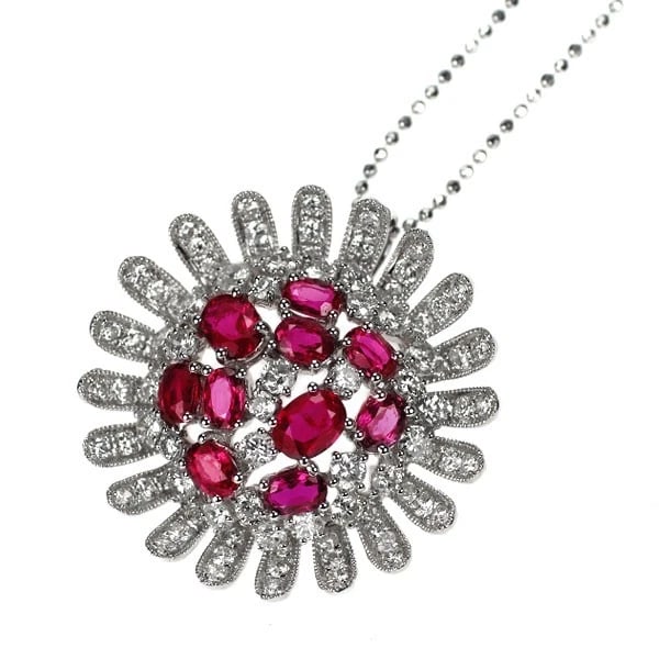 K18WG RUBY DIAMOND PENDANT NECKLACE: K18WG Ruby Diamond Pendant Necklace Brand: None Type/Style: pendant necklace Material: K18WG, Main Stone Ruby Color: WG Size: 6.25 - 6.5 US Accessories: None Accessories Notice: When purchasing