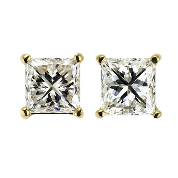 K18YG PRINCESS CUT DIAMOND EARRINGS: K18YG Princess Cut Diamond Earrings Brand: None Type/Style: piercing Material: K18YG, Main Stone Natural Color: YG Size: Length/Width/Diameter 5.0 Accessories: None Accessories Notice: When