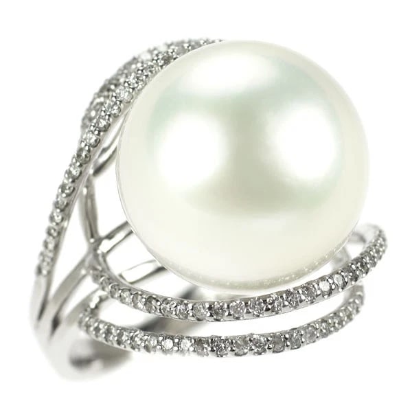 K18WG WHITE PEARL DIAMOND RING: K18WG white pearl diamond ring Brand: None Type/Style: Ring Material: K18WG, Main Stone white pearl\Natural Color: WG Size: 21.2 US Accessories: None Accessories Notice: When purchasing pr