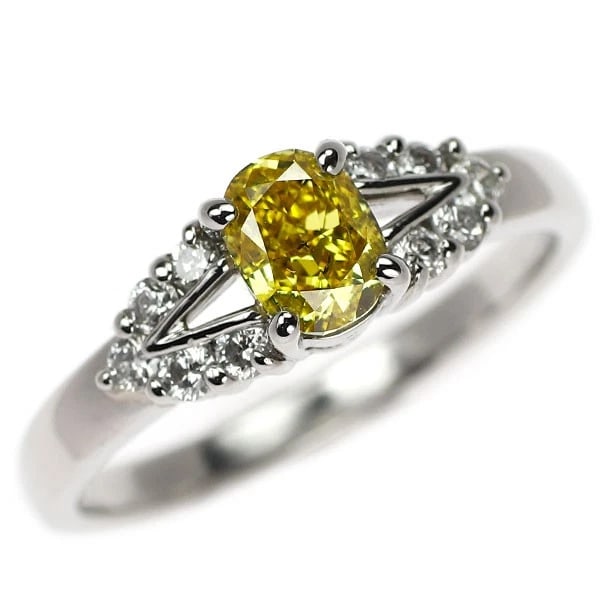 PT900 NATURAL YELLOW DIAMOND RING: Pt900 natural yellow diamond ring Brand: None Type/Style: Ring Material: PT900, Main Stone Natural Color: Pt Size: 5.25 US Accessories: None Accessories Notice: When purchasing pre-owned goods,