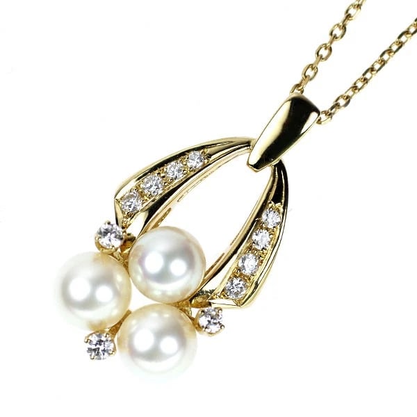 MIKIMOTO K18YG AKOYA PEARL DIAMOND PENDANT NECKLACE: Mikimoto K18YG Akoya Pearl Diamond Pendant Necklace Brand: Mikimoto Type/Style: pendant necklace Material: K18YG, Main Stone Natural Color: YG Size: Chain Length 45 Accessories: None Accessories