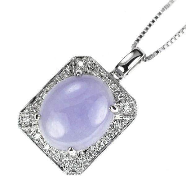 K18WG LAVENDER JADE DIAMOND PENDANT NECKLACE: K18WG Lavender Jade Diamond Pendant Necklace Brand: None Type/Style: pendant necklace Material: K18WG, Main Stone Natural Color: WG Size: Chain Length: 41 Accessories: None Accessories Not