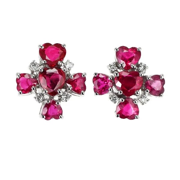 K18WG HEART SHAPE RUBY DIAMOND EARRINGS: K18WG Heart Shape Ruby Diamond Earrings Brand: None Type/Style: piercing Material: K18WG, Main Stone Natural/Ruby Color: WG Size: Length/Width/Diameter 14.1 Accessories: None Accessories N