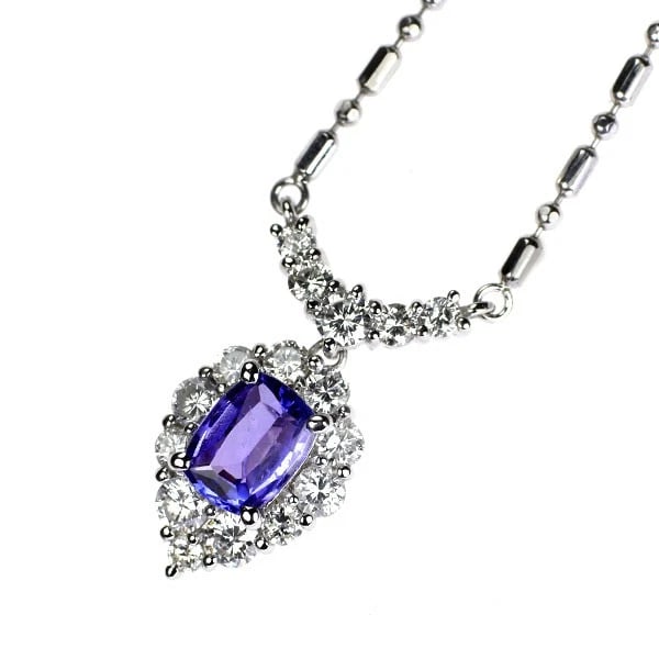 PT900/ PT850 TANZANITE DIAMOND PENDANT NECKLACE: Pt900/ Pt850 Tanzanite Diamond Pendant Necklace Brand: None Type/Style: pendant necklace Material: Pt950/ Pt850, Main Stone Tanzanite\Natural Color: None Size: Chain Length 43.5 Accessories: None