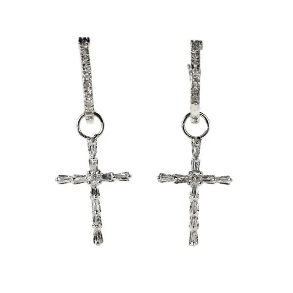 K18WG 2-WAY CROSS DIAMOND EARRINGS: K18WG 2-Way Cross Diamond Earrings Brand: None Type/Style: piercing Material: K18WG, Main Stone Natural Color: WG Size: Length/Width/Diameter 30.9 Accessories: None Accessories Notice: When