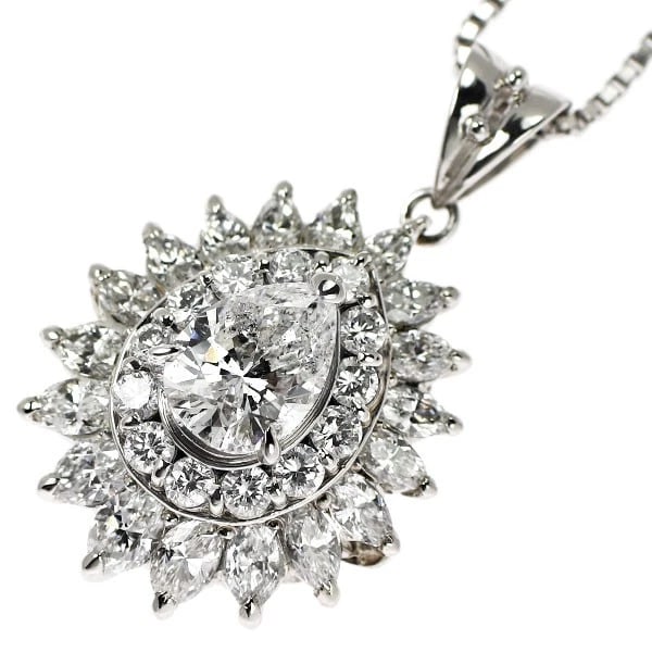 PT900/ PT850 LDH PEAR SHAPED DIAMOND PENDANT NECKLACE: Pt900/ Pt850 LDH Pear Shaped Diamond Pendant Necklace Brand: None Type/Style: pendant necklace Material: Pt900/Pt850, Main Stone Natural Color: Pt Size: Length/Width/Diameter 29.0 Accessories: None