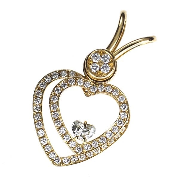 K18YG HEART SHAPE DIAMOND PENDANT TOP: K18YG heart shape diamond pendant top Brand: None Type/Style: pendant top Material: K18YG, Main Stone Natural Color: YG Size: Length/Width/Diameter 33.0 Accessories: None Accessories Notice: When