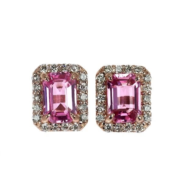 K18PG EMERALD CUT PINK SAPPHIRE DIAMOND EARRINGS: K18PG Emerald Cut Pink Sapphire Diamond Earrings Brand: None Type/Style: piercing Material: K18PG, Main Stone Natural Color: PG Size: Length/Width/Diameter 7.9 Accessories: None Accessories Notice: