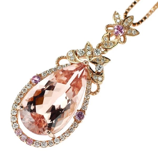 K18PG MORGANITE PINK SAPPHIRE DIAMOND PENDANT NECKLACE (1 of 2)