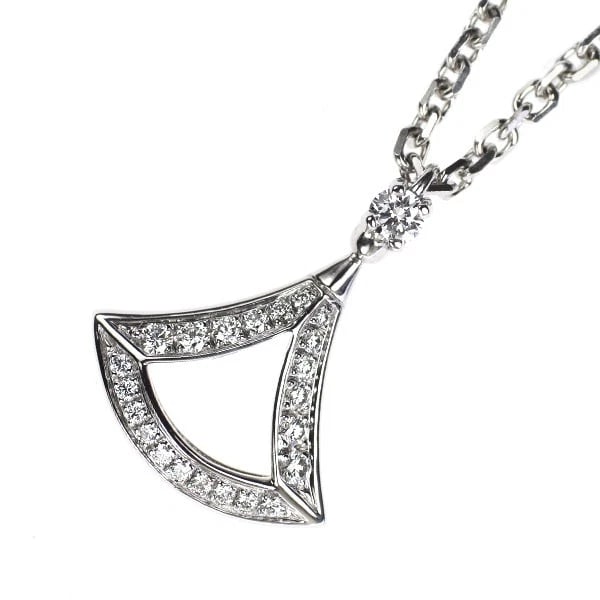 BULGARI K18WG DIAMOND PENDANT NECKLACE: Bulgari K18WG Diamond Pendant Necklace Brand: Bvlgari Type/Style: pendant necklace Material: K18WG, Main Stone Natural Color: WG Size: Chain Length 43.5 Accessories: None Accessories Notice: When