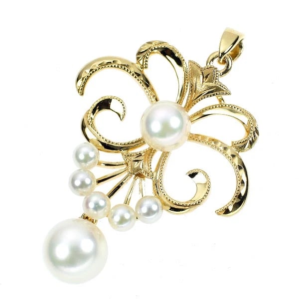 MIKIMOTO K14YG AKOYA PEARL PENDANT TOP: Mikimoto K14YG Akoya Pearl Pendant Top Brand: Mikimoto Type/Style: pendant top Material: K18YG, Color: YG Size: Length/Width/Diameter 38.1 Accessories: None Accessories Notice: When purchasing