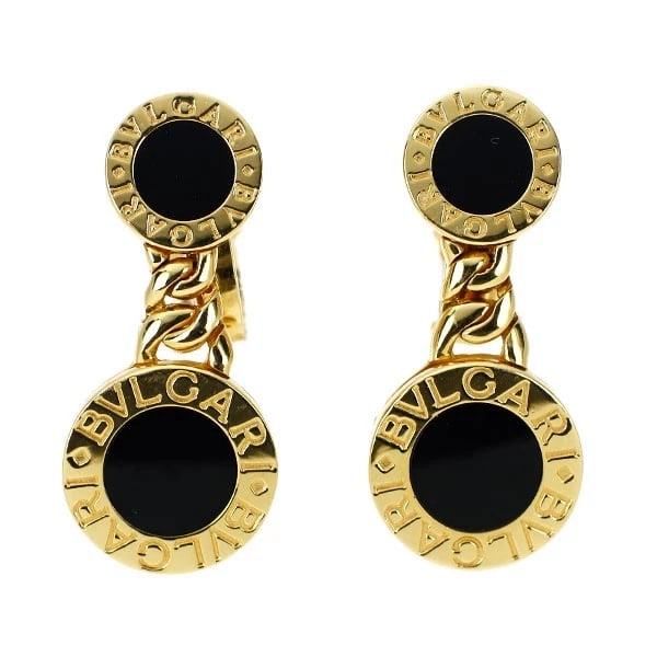 BULGARI K18YG ONYX EARRINGS: Bulgari K18YG Onyx Earrings Brand: Bvlgari Type/Style: earring Material: K18YG, Color: YG Size: Length/Width/Diameter 29.2 Accessories: None Accessories Notice: When purchasing pre-owned g