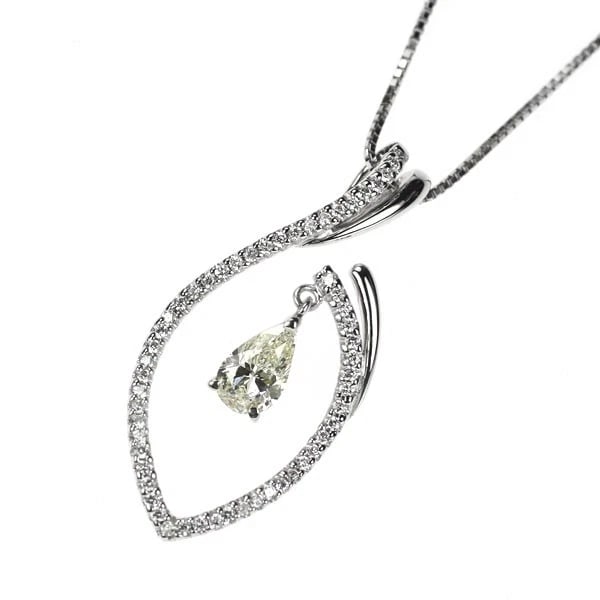 K18WG PEAR SHAPE DIAMOND PENDANT NECKLACE: K18WG Pear Shape Diamond Pendant Necklace Brand: None Type/Style: pendant necklace Material: K18WG, Main Stone Natural Color: WG Size: Chain Length: ~45 Accessories: None Accessories Notice: When