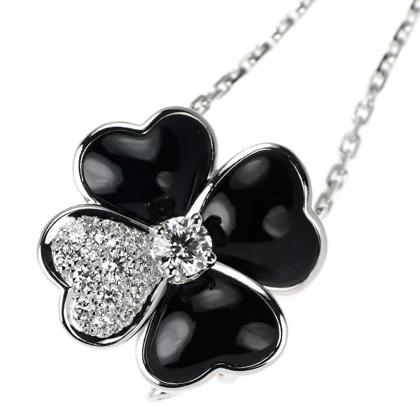 VAN CLEEF & ARPELS K18WG ONYX DIAMOND PENDANT NECKLACE AND BROOCH: Van Cleef & Arpels K18WG Onyx Diamond Pendant Necklace and Brooch Brand: Van Cleef & Arpels Type/Style: pendant necklace Material: K14WG, Main Stone Natural Color: WG Size: Chain Length 42 Accesso