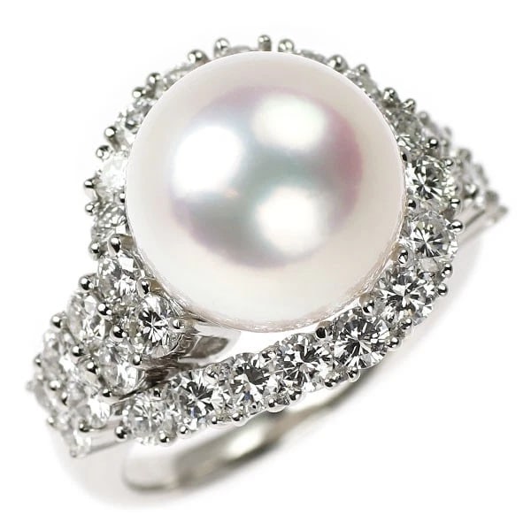 PT900 WHITE PEARL DIAMOND RING: Pt900 white pearl diamond ring Brand: None Type/Style: Ring Material: Pt900, Main Stone Natural/pearl Color: Pt Size: 5.25 US Accessories: None Accessories Notice: When purchasing pre-owne
