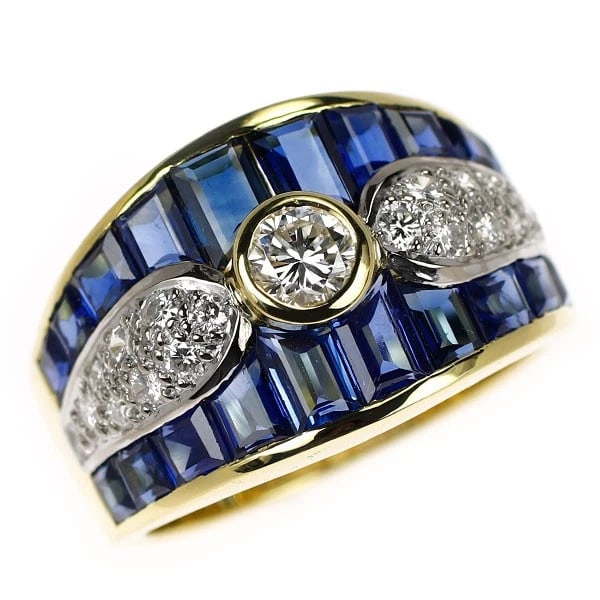 K18YG/WG DIAMOND SAPPHIRE RING (1 of 2)