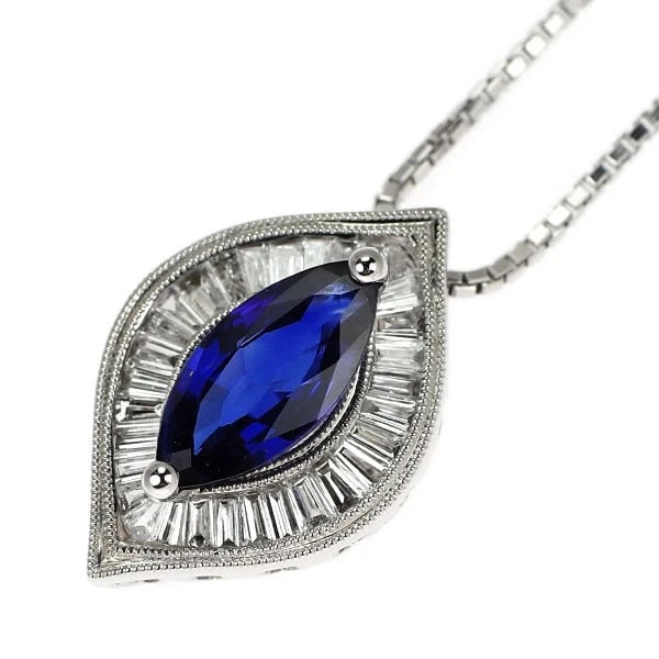 K18WG SAPPHIRE DIAMOND PENDANT NECKLACE: K18WG Sapphire Diamond Pendant Necklace Brand: None Type/Style: pendant necklace Material: K18WG, Main Stone Sapphire Color: WG Size: Chain Length?45.5 Accessories: None Accessories Notice: When