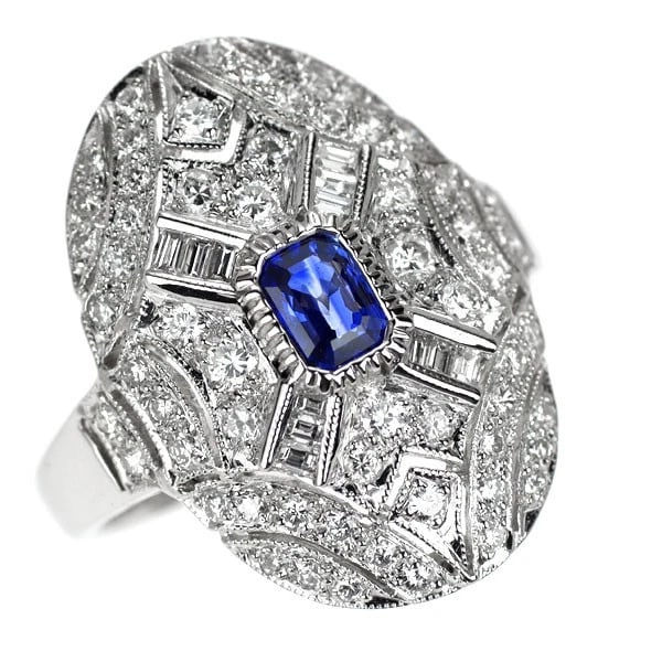 PT900 SAPPHIRE DIAMOND RING: Pt900 sapphire diamond ring Brand: None Type/Style: Ring Material: Pt900, Main Stone sapphire \Natural Color: None Size: Accessories: None Accessories Notice: When purchasing pre-owned goods, please