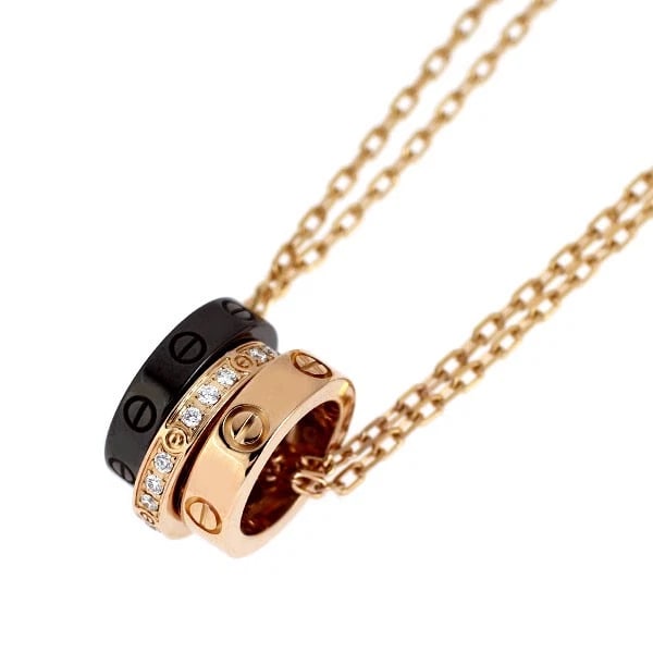 CARTIER CERAMIC/ K18PG DIAMOND PENDANT NECKLACE: Cartier Ceramic/ K18PG Diamond Pendant Necklace Brand: Cartier Type/Style: pendant necklace Material: K18PG, Main Stone Natural Color: PG Size: Length/Width/Diameter 10.8 Accessories: None