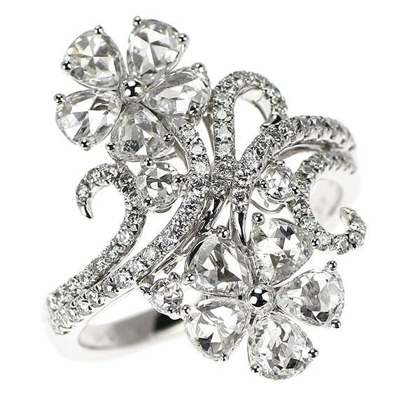 K18WG ROSE CUT/ROUND BRILLIANT DIAMOND RING: K18WG Rose Cut/Round Brilliant Diamond Ring Brand: None Type/Style: Ring Material: K18WG, Main Stone Natural Color: WG Size: 5.5 - 5.75 US Accessories: None Accessories Notice: When purchasing