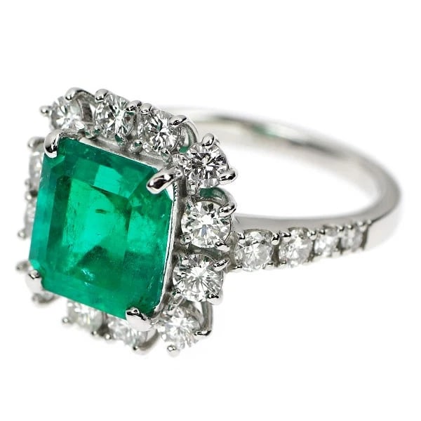 PT950 EMERALD DIAMOND RING - 2