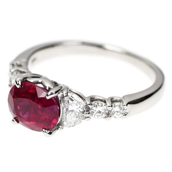 PT900 BURMESE MINOR RUBY DIAMOND RING - 2