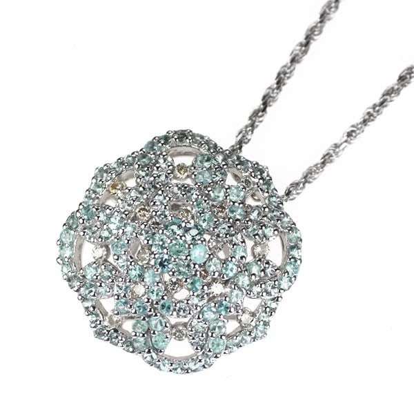 K18WG PARAIBA TOURMALINE DIAMOND PENDANT NECKLACE: K18WG Paraiba Tourmaline Diamond Pendant Necklace Brand: None Type/Style: pendant necklace Material: K18WG, Main Stone Natural Color: WG Size: Accessories: None Accessories Notice: When purchasing